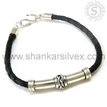 Leather Bracelet Best Indian Fashion Silver Jewelry 925 Sterling Silver Exporter